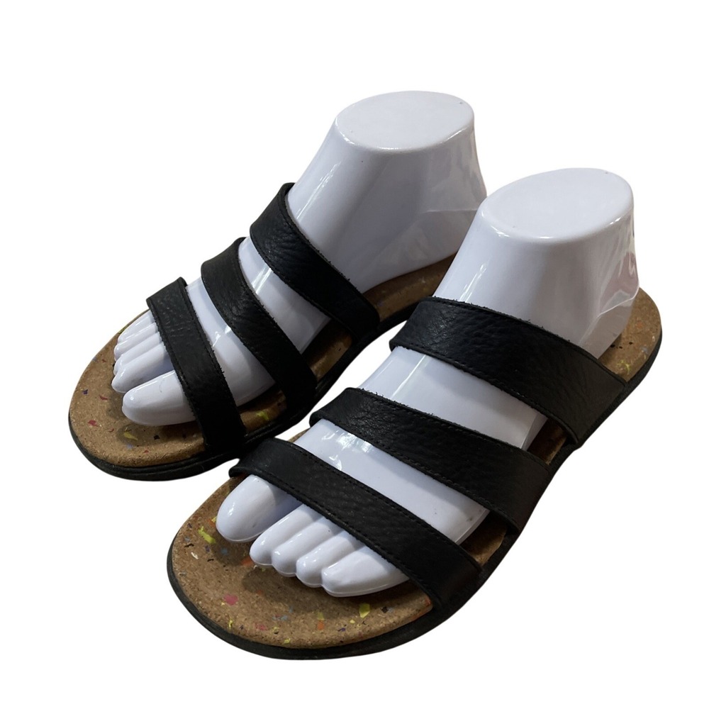 Merrell Black Leather Sandals Napa Valley Women 9 Strappy Flat Slip On Grunge